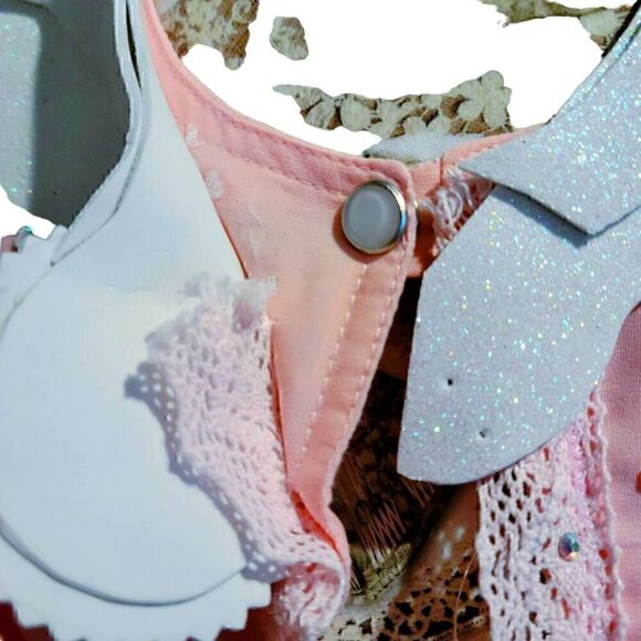 Cosplay Anime Pink Sparkly Jeweled Lace Hankerchief Hem White Wing Collar Robe - Picture 9 of 12